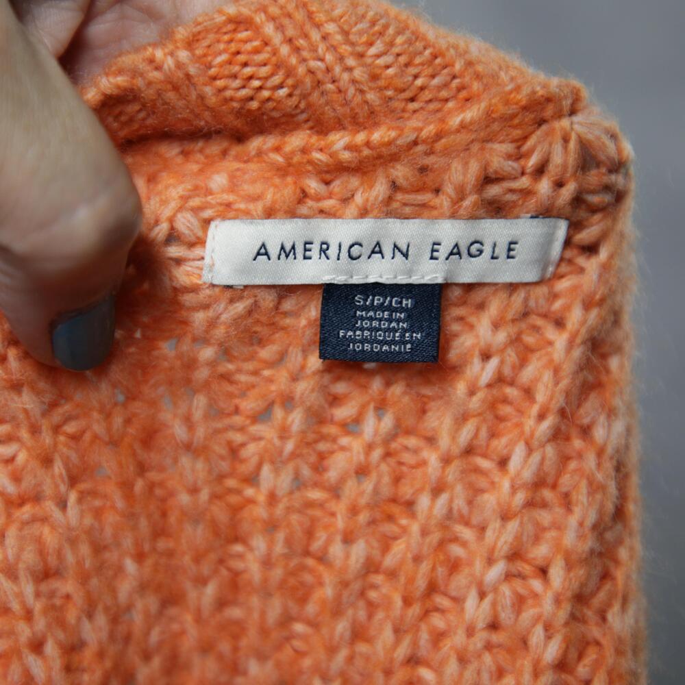 American Eagle Sweater Womens Small Orange Waffle Knit Pullover V Neck Soft Cozy - Picture 9 of 12